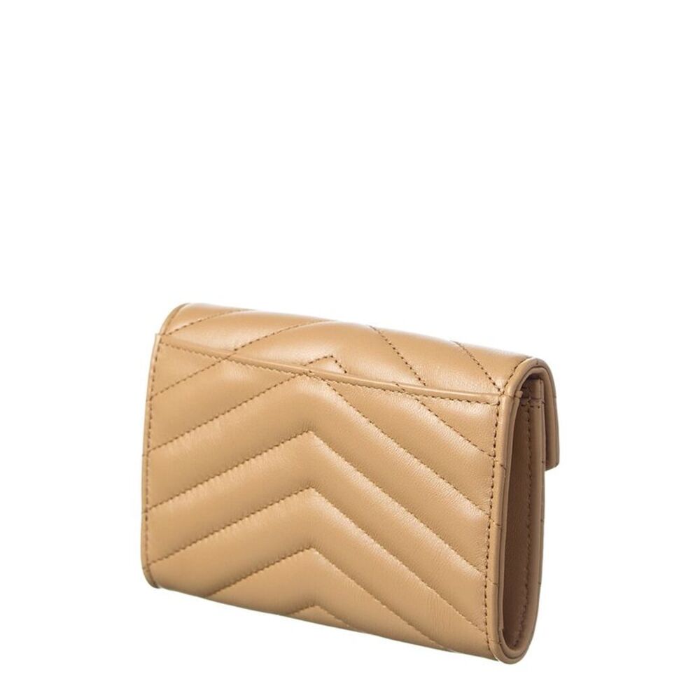 Saint Laurent Small Matelasse Leather Envelope Wallet, Brown - Picture 2 of 5